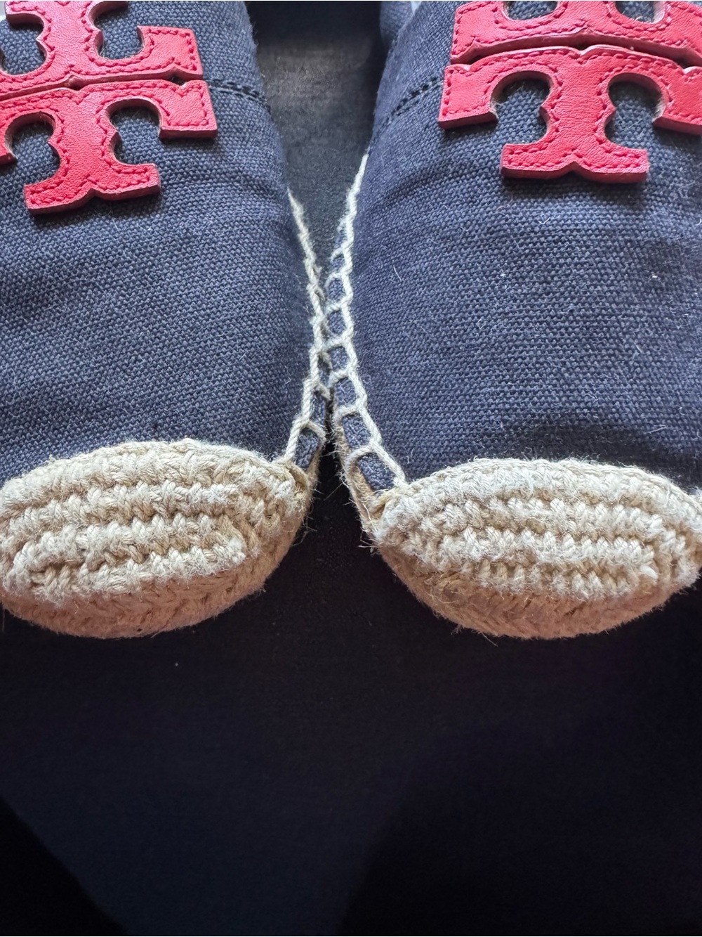 Tory Burch Navy Denim Espadrilles with Red Logo Accents - Picture 3 of 7